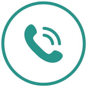 A teal colored call icon consisting of a circle with an old fashioned handset in the center and 2 audio waves emanating from it.